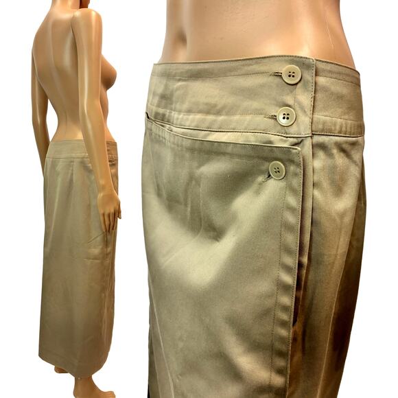 Vintage Khaki Wrap Midi Skirt 70s Safari Style by Giorgio Sant’Angelo - Picture 10 of 12